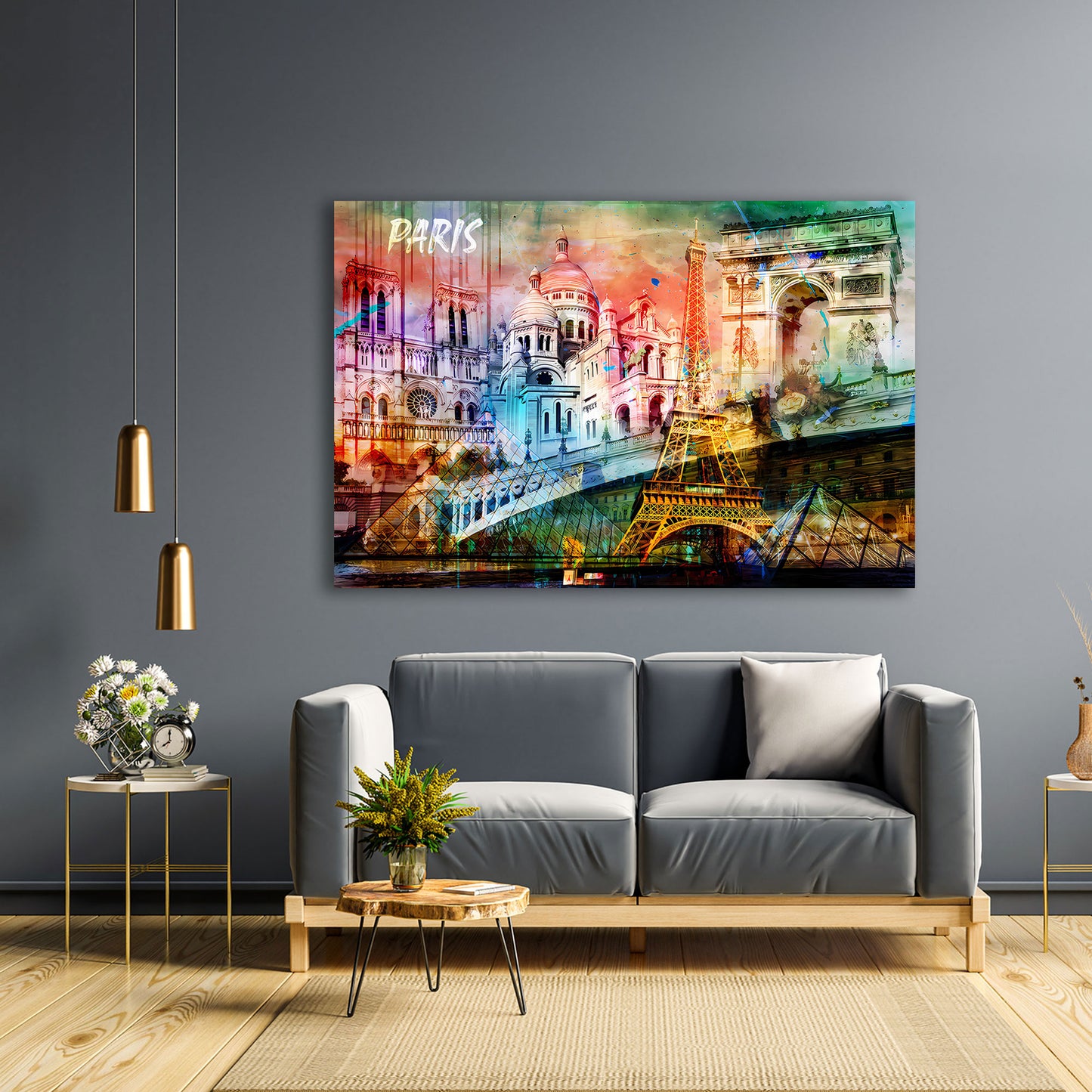 Parigi eiffel louvre notre dame quadro