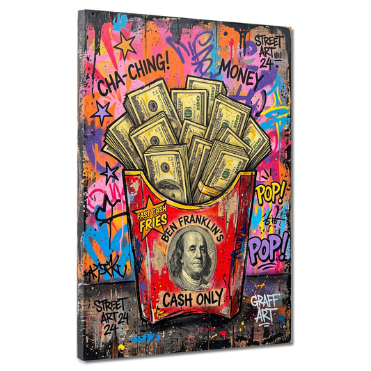 Patatine piene di dollari Cash Only Pop Art Graffiti quadro