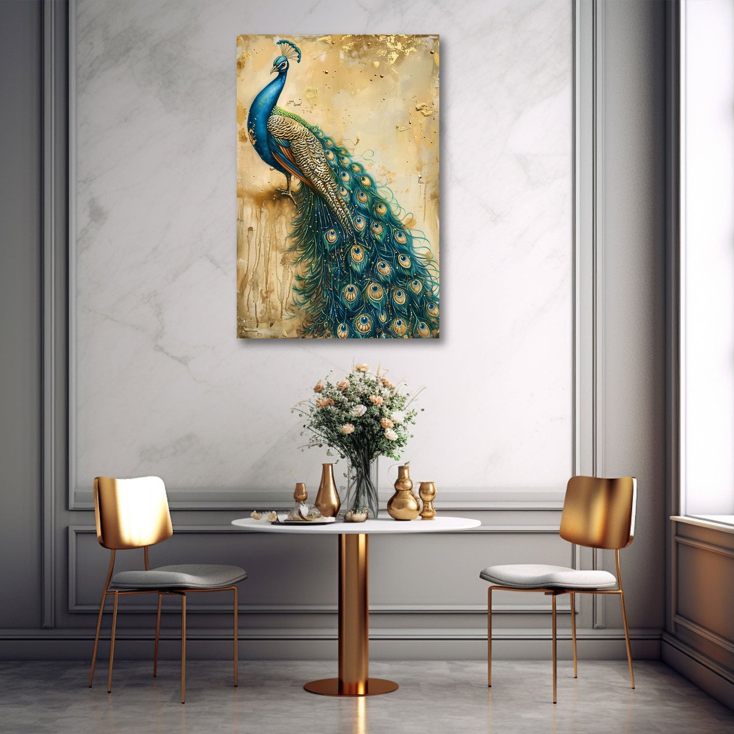 Pavone ritratto oro turchese di elegante fattura quadro