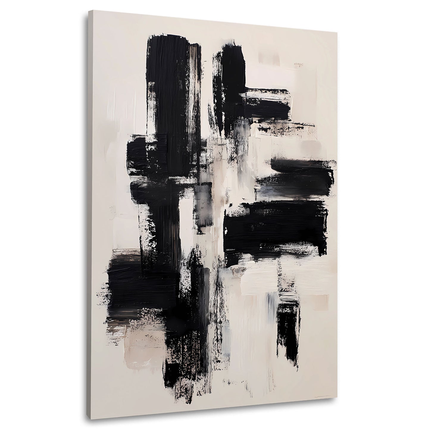 Pennellate astratte nero bianco beige composizione minimal quadro