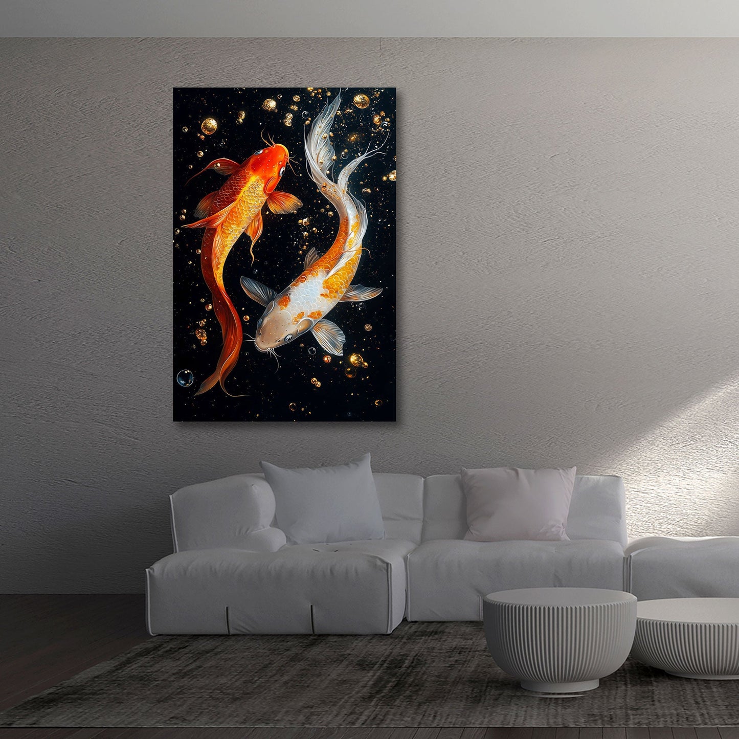 Pesce koi oro nero dai colori decisi e brillanti quadro