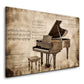 Pianoforte a coda circondato da spartiti in tono sepia quadro