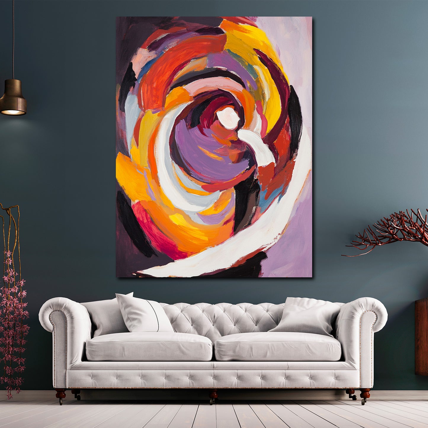 Pittura astratta vortice colori forti energia e movimento quadro