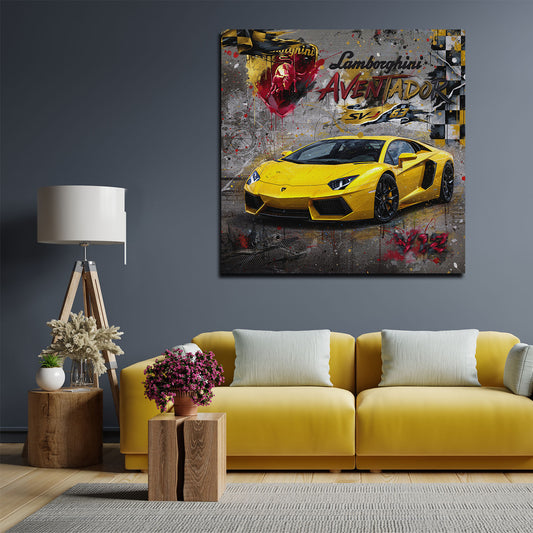 Pop Art auto sportiva gialla lamborghini aventador quadro