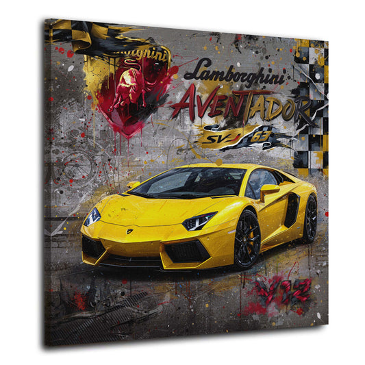 Pop Art auto sportiva gialla lamborghini aventador quadro
