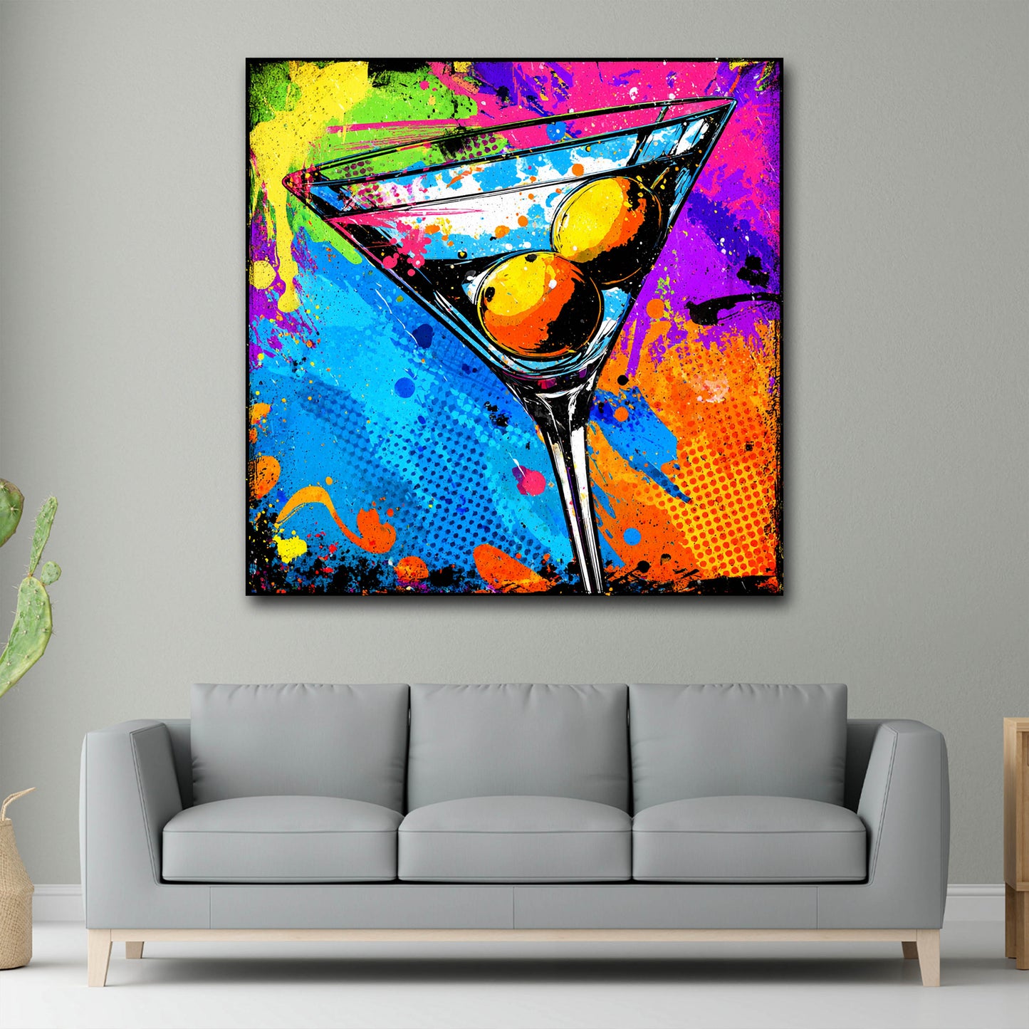 Pop Art bicchiere cocktail colorato con olive quadro