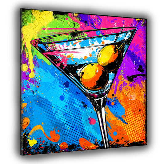 Pop Art bicchiere cocktail colorato con olive quadro