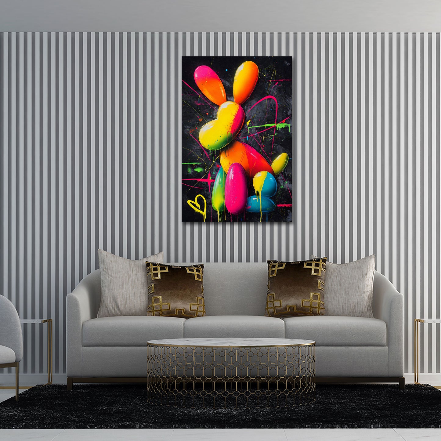 Pop art cane palloncino colorato neon stile astratto quadro
