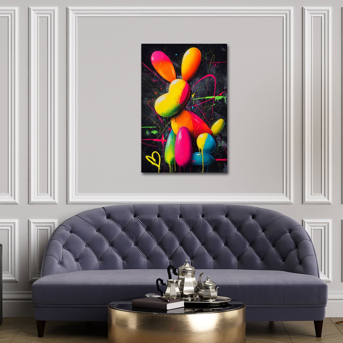 Pop art cane palloncino colorato neon stile astratto quadro