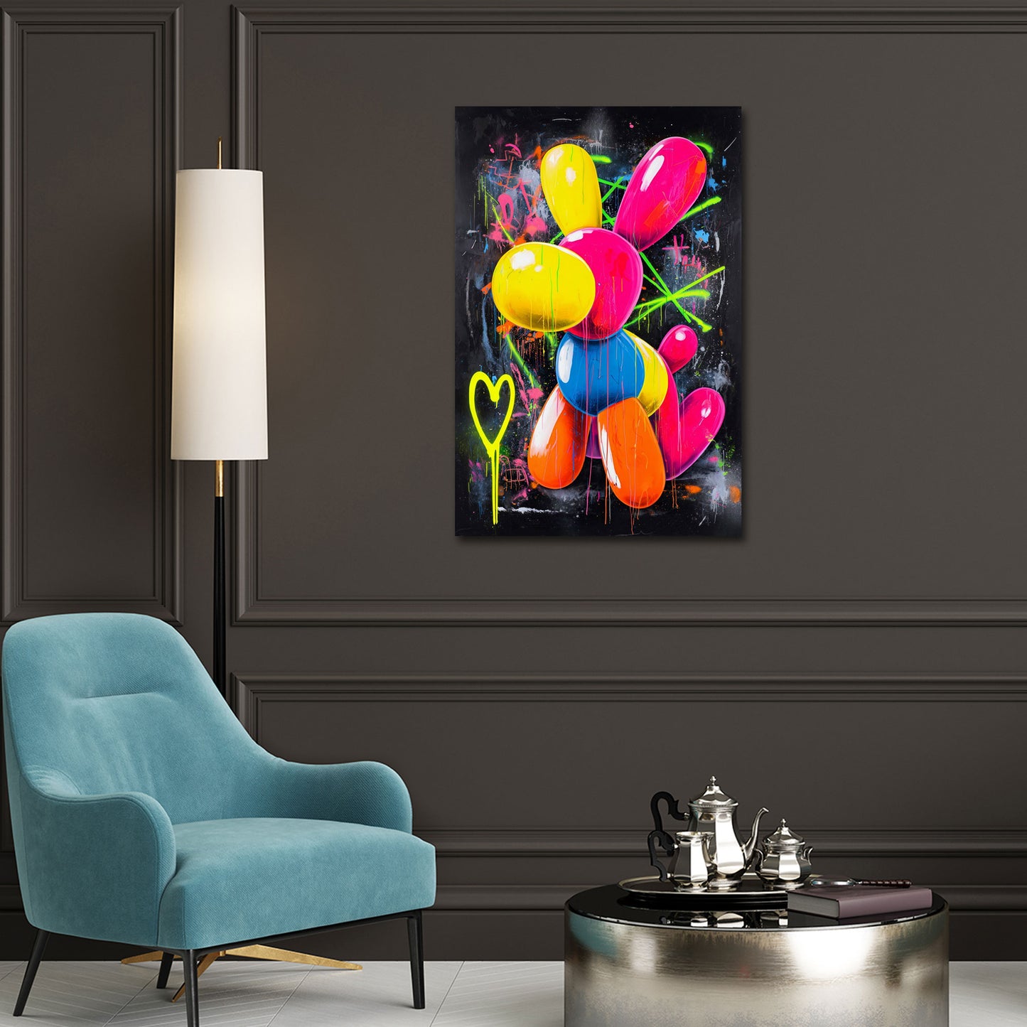 Pop art cane palloncino colori vivaci neon design astratto quadro