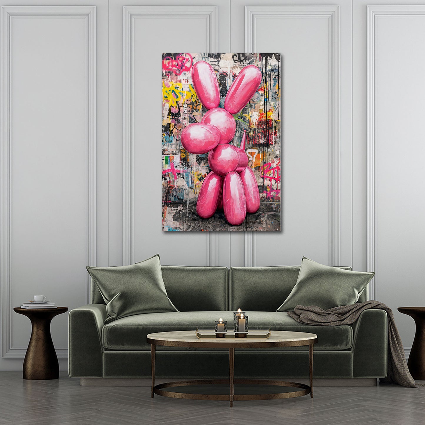 Pop art cane palloncino rosa scultura moderna quadro