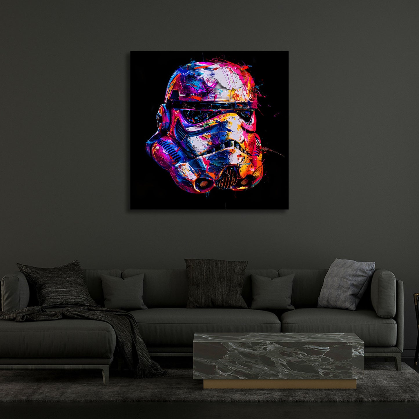 Pop Art casco futuristico colori accesi sfondo nero quadro