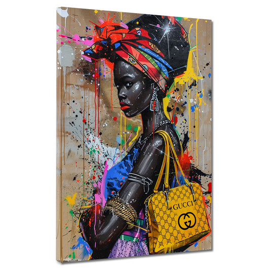 Pop Art donna africana con borsa lusso e turbante quadro