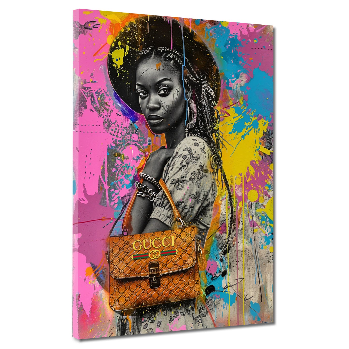 Pop Art donna africana elegante con borsa di lusso quadro