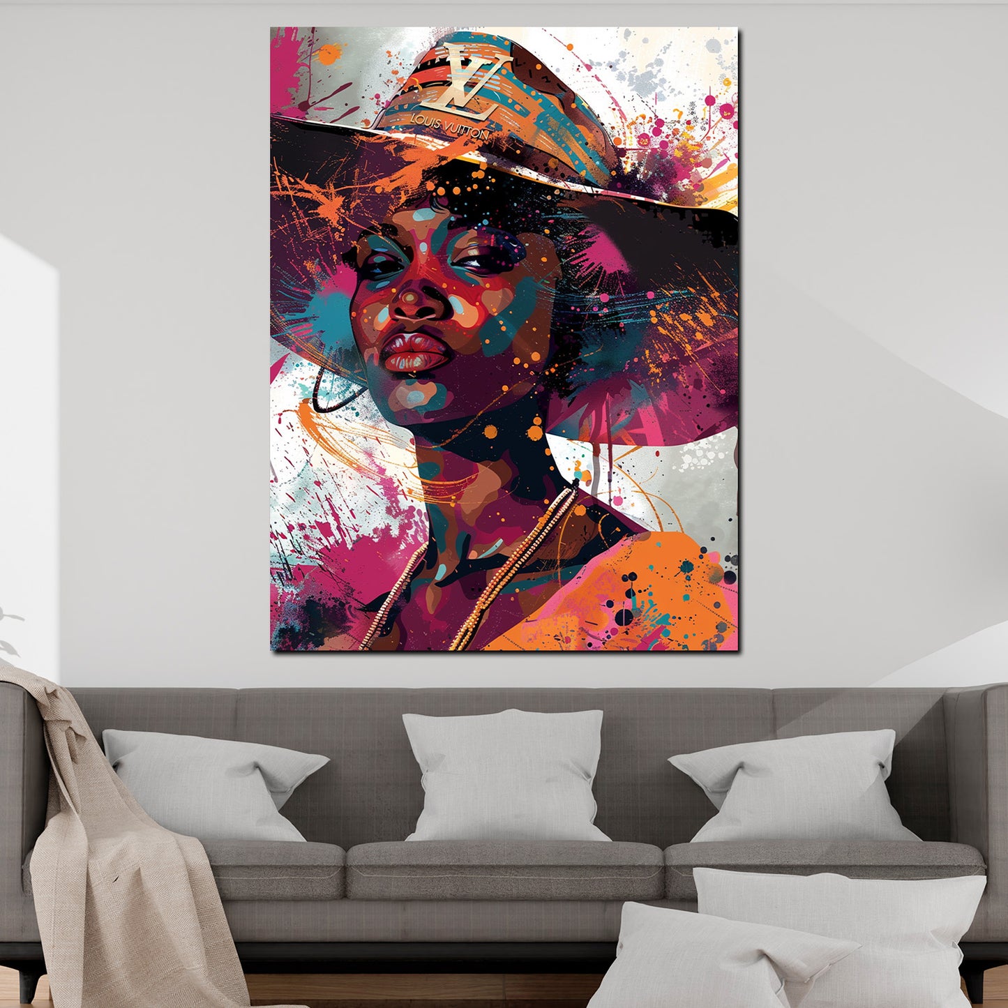 Pop Art donna africana elegante con cappello quadro