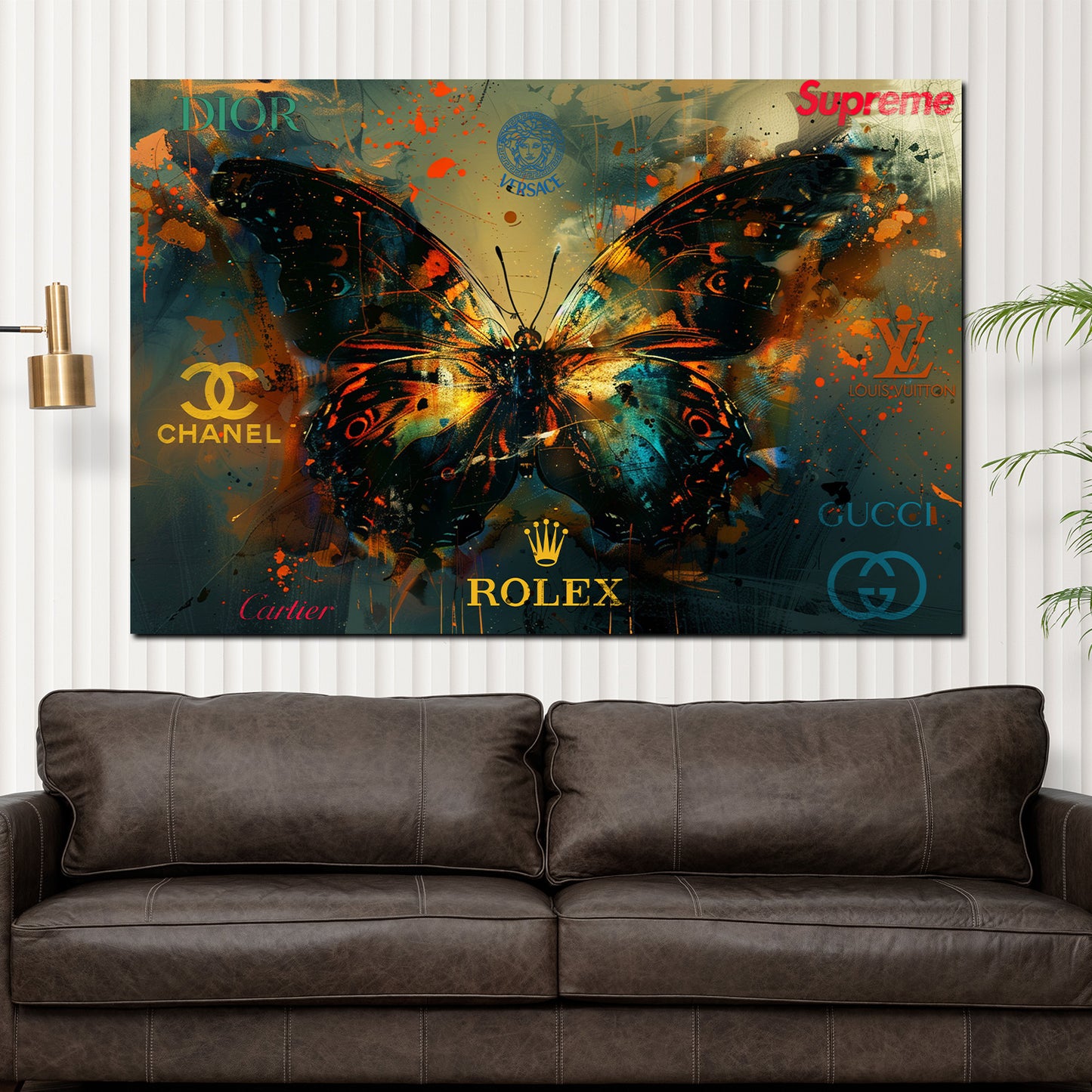 Pop Art farfalla marchi di lusso sfondo scuro quadro