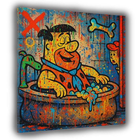 Pop Art Fred nella vasca da bagno scena cartoon quadro