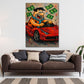 Pop Art Fred personaggio cartoon soldi auto sportiva quadro