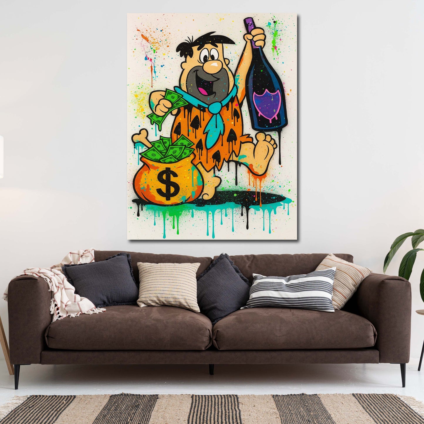 Pop Art Fred personaggio cartoon soldi champagne quadro