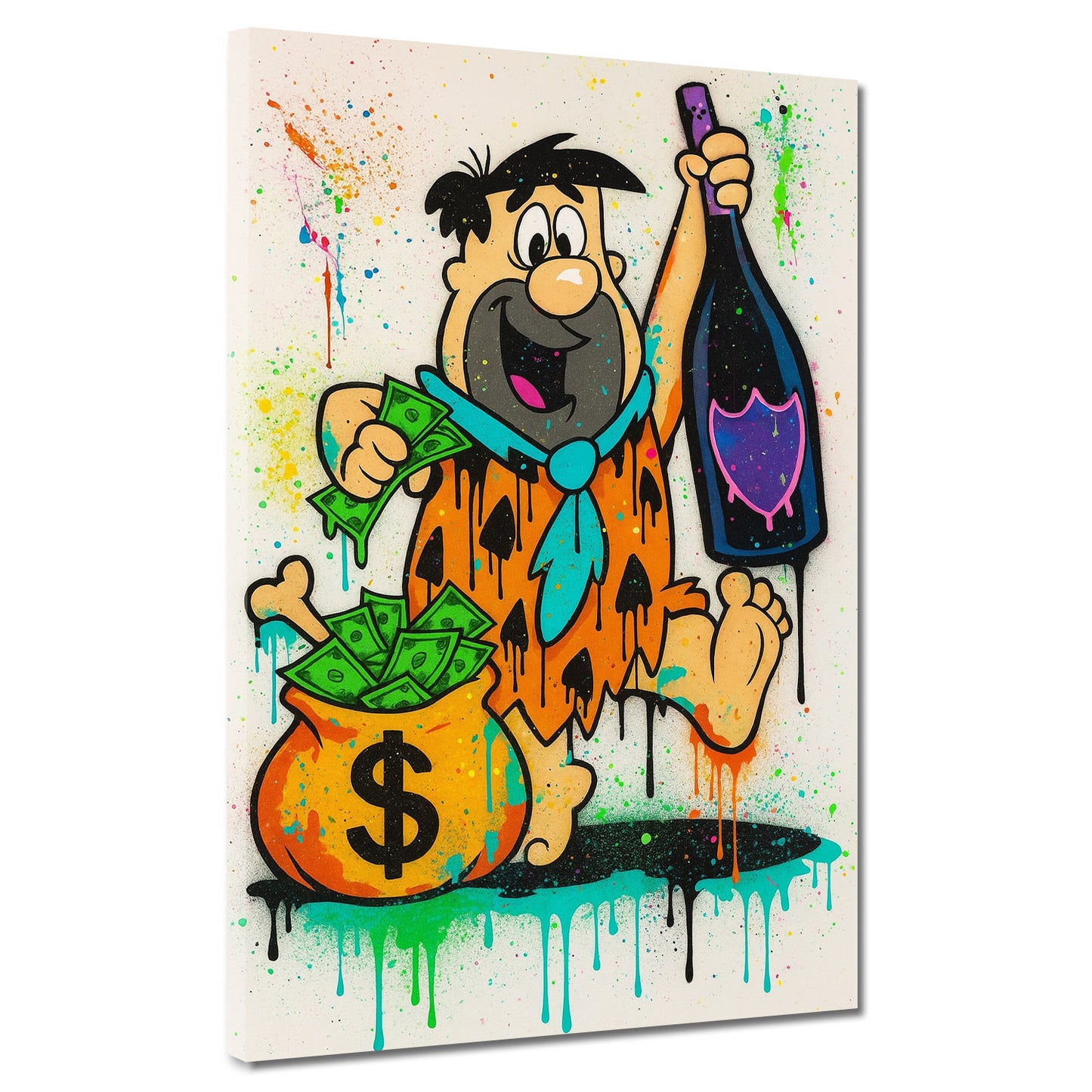 Pop Art Fred personaggio cartoon soldi champagne quadro