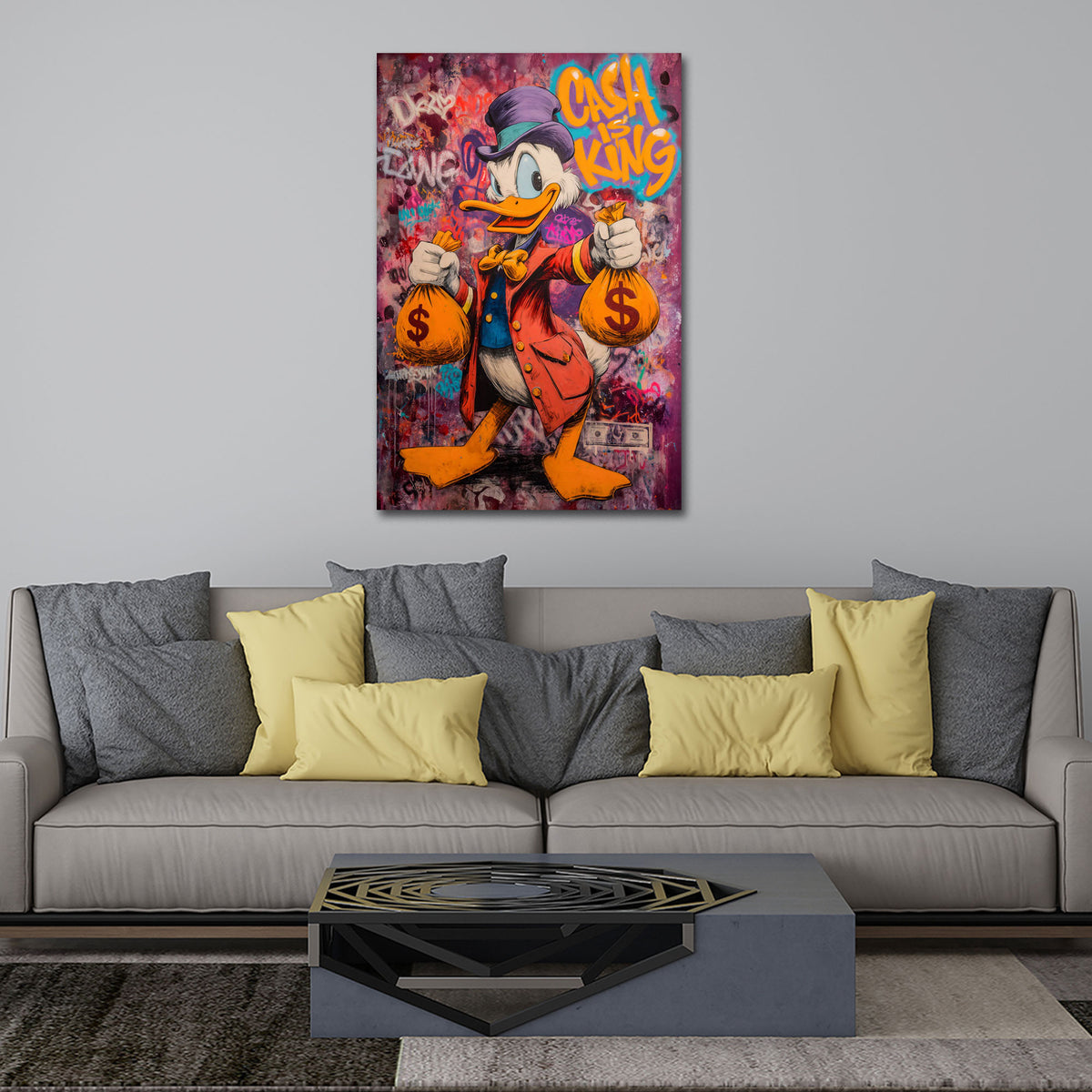 Pop Art graffiti anatra soldi dollari ricchezza business successo quadro