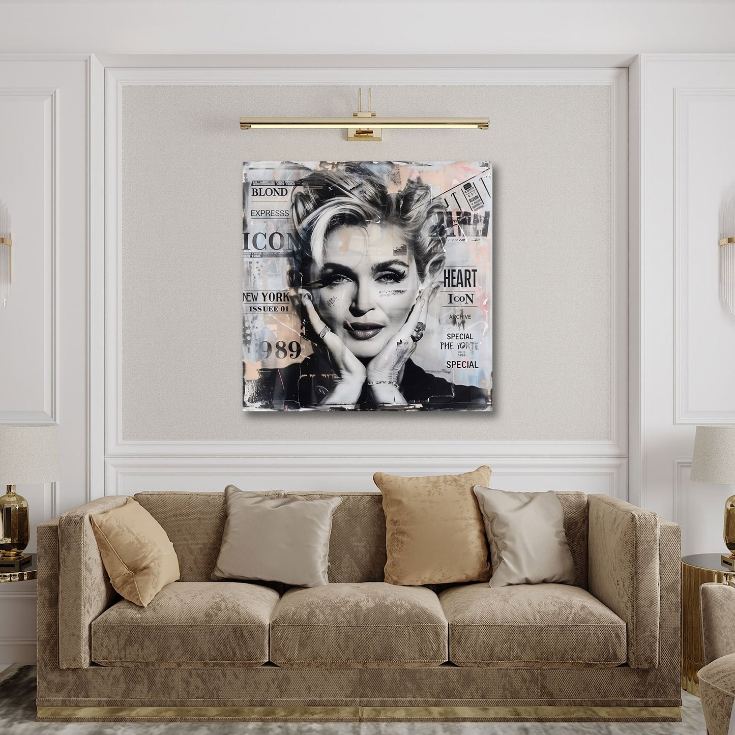 Pop Art Madonna ritratto bianco nero collage iconico quadro