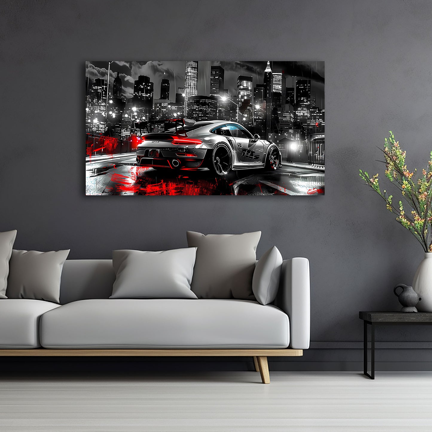 Pop Art Porsche auto sportivo città notte quadro