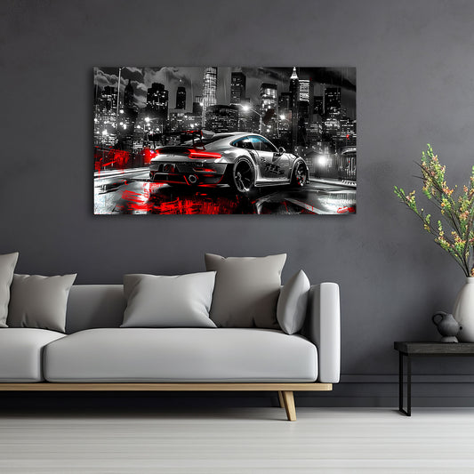 Pop Art Porsche auto sportivo città notte quadro