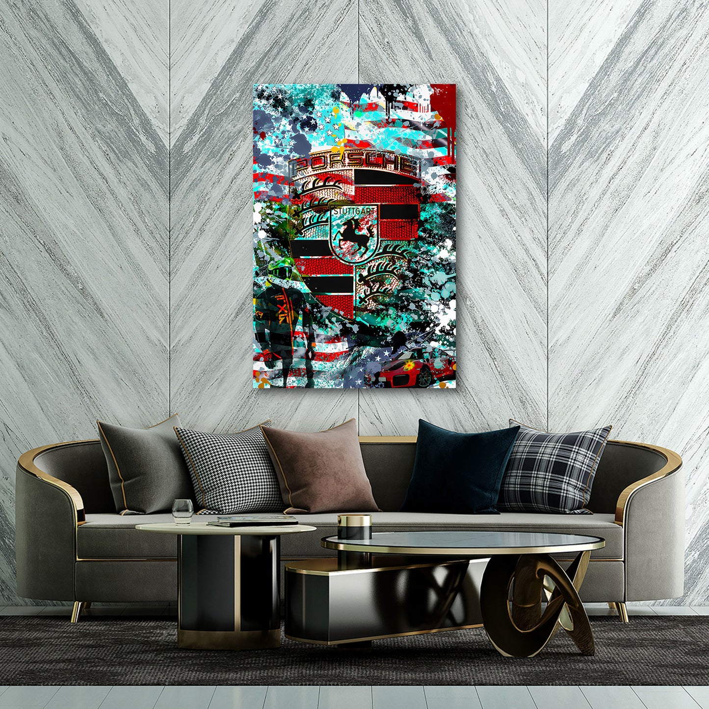 Pop Art Porsche stemma auto sportiva america quadro