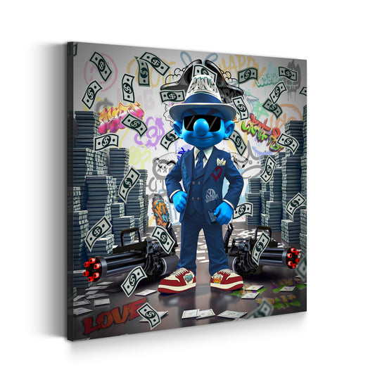 Pop Art puffo elegante con soldi e stile potente quadro