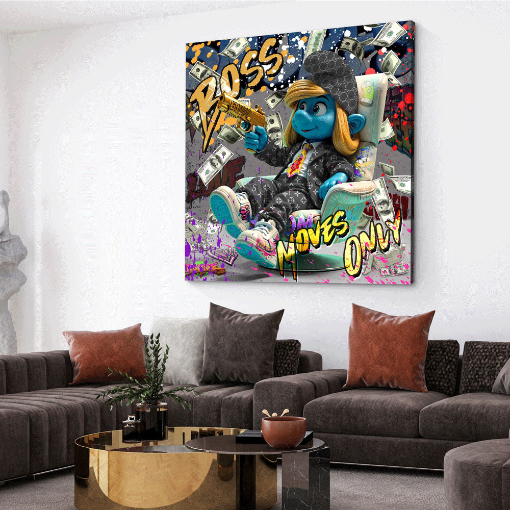 Pop Art puffo ricco con soldi e vestito di lusso quadro