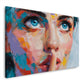Pop Art ritratto donna colorato occhi blu dito sulle labbra arte quadro