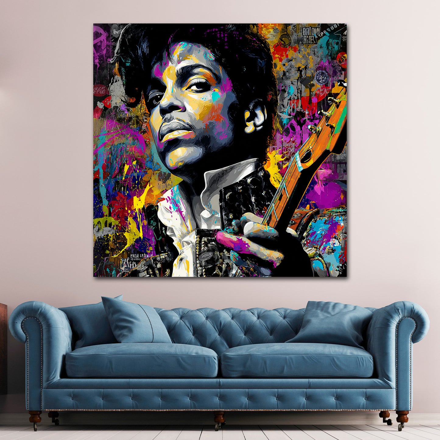 Pop Art ritratto Prince con chitarra colorata quadro