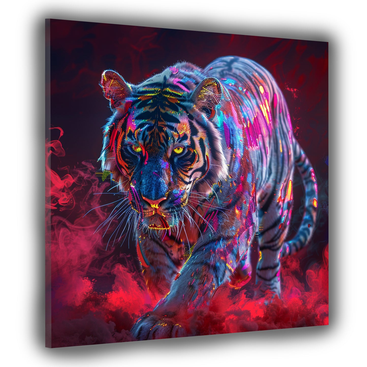 Pop Art tigre colorata fumo rosso sguardo deciso quadro
