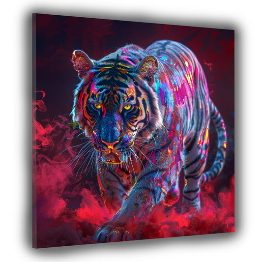 Pop Art tigre colorata fumo rosso sguardo deciso quadro