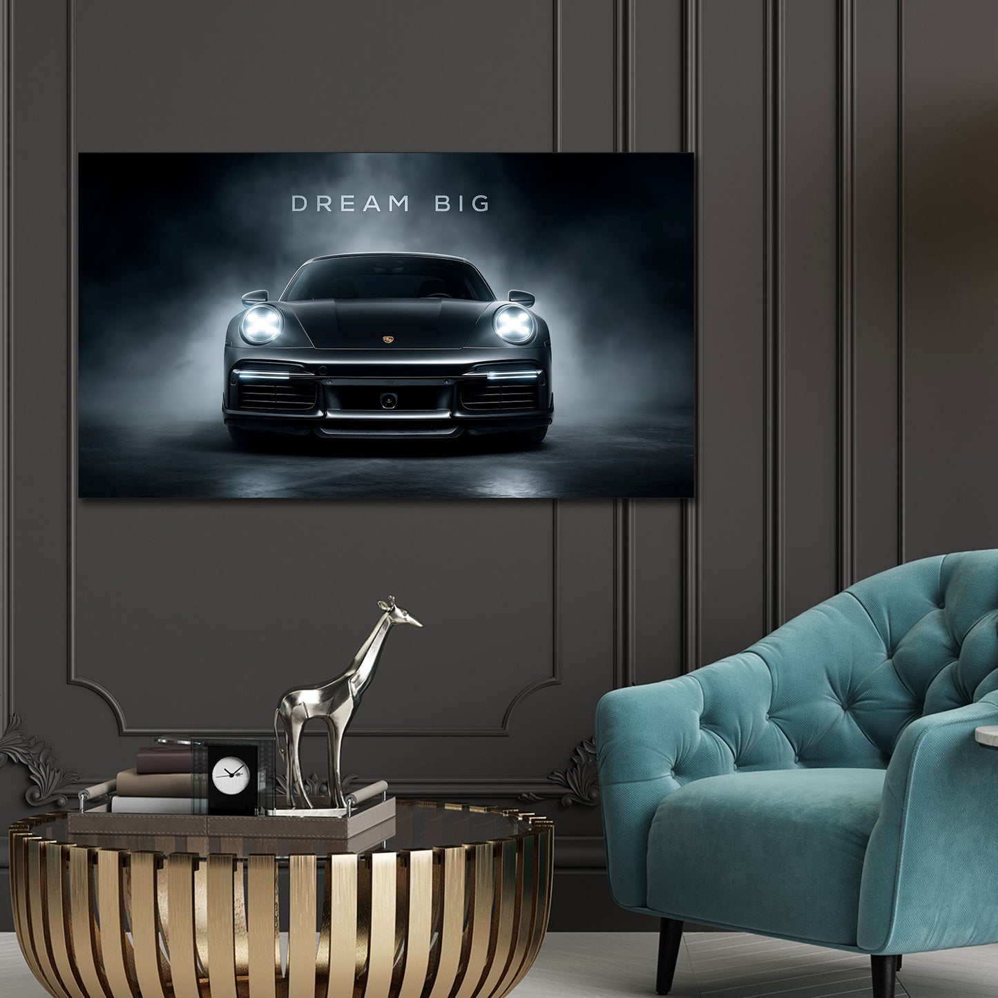 Porsche auto sportive nella notte e nebbia Dream Big quadro
