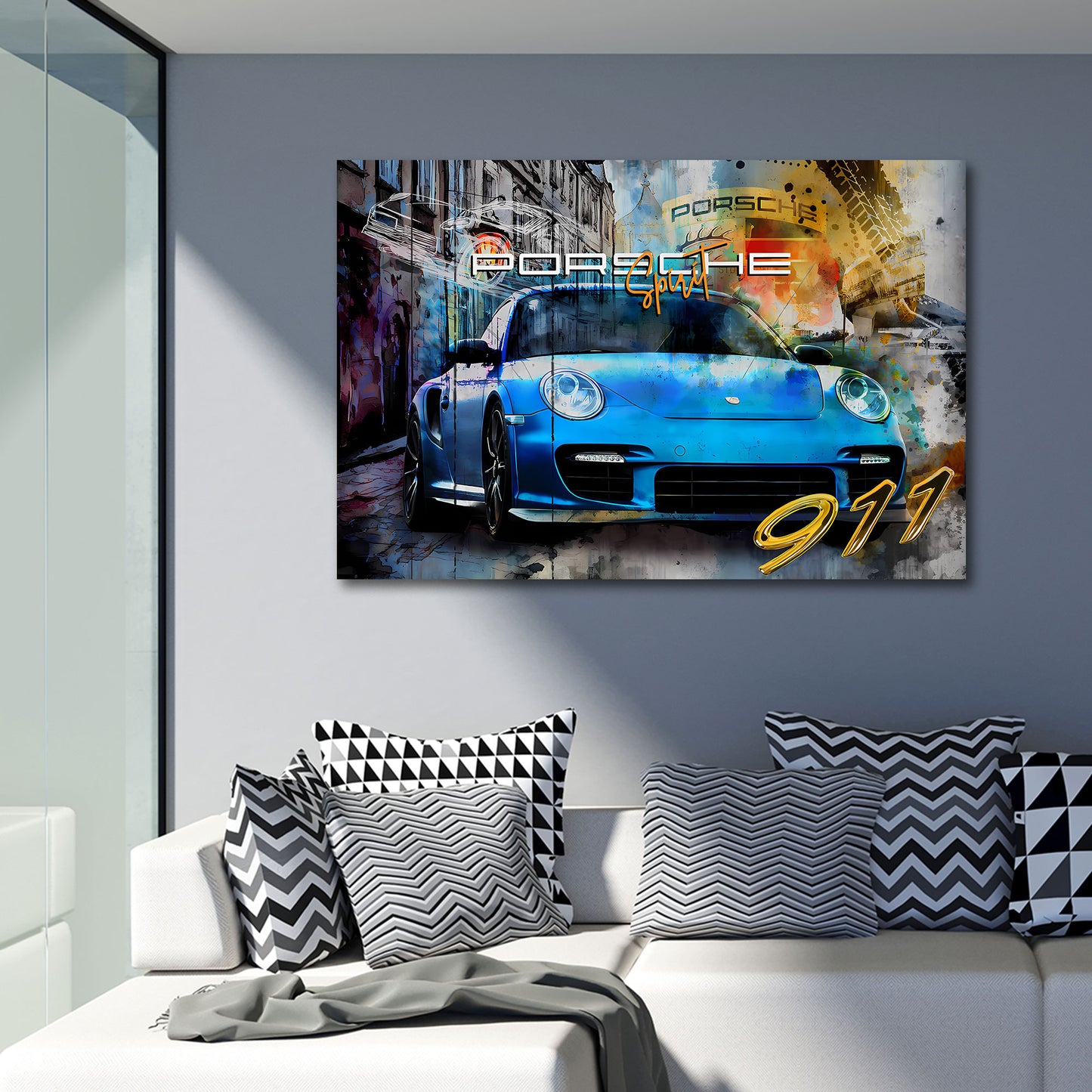 Porsche blu urbano sport design moderno quadro