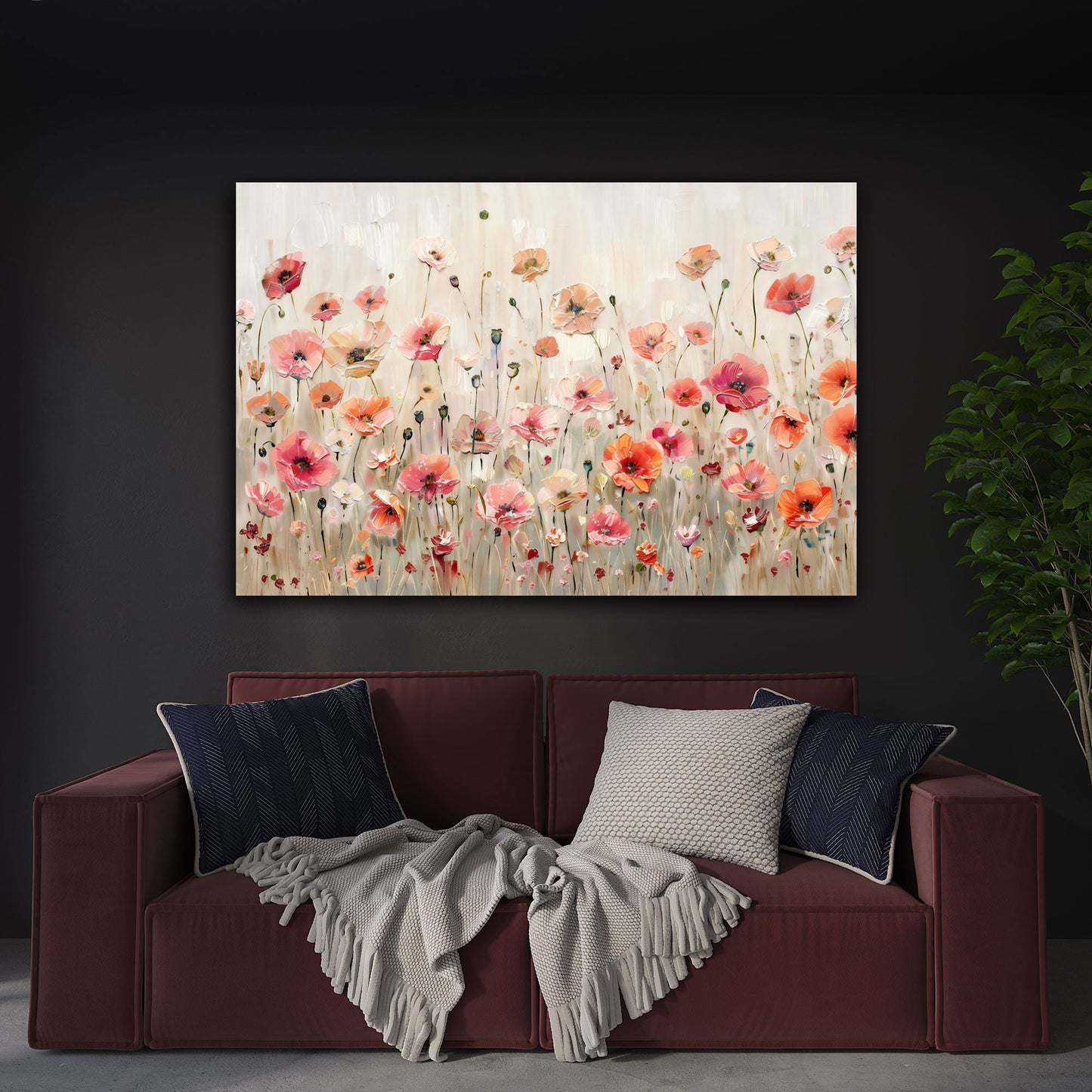 Prato papaveri colorati dipinto dai colori vivaci quadro