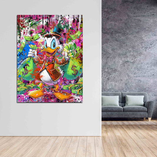 Qaudro Pop Art Duck Money Abstract Style, Comic