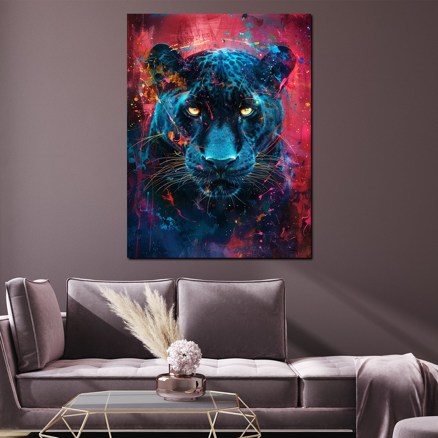 Quadro pop art pantera luminoso moderno colorato
