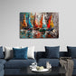 Regata di barche a vela colorate con riflessi sull'acqua quadro