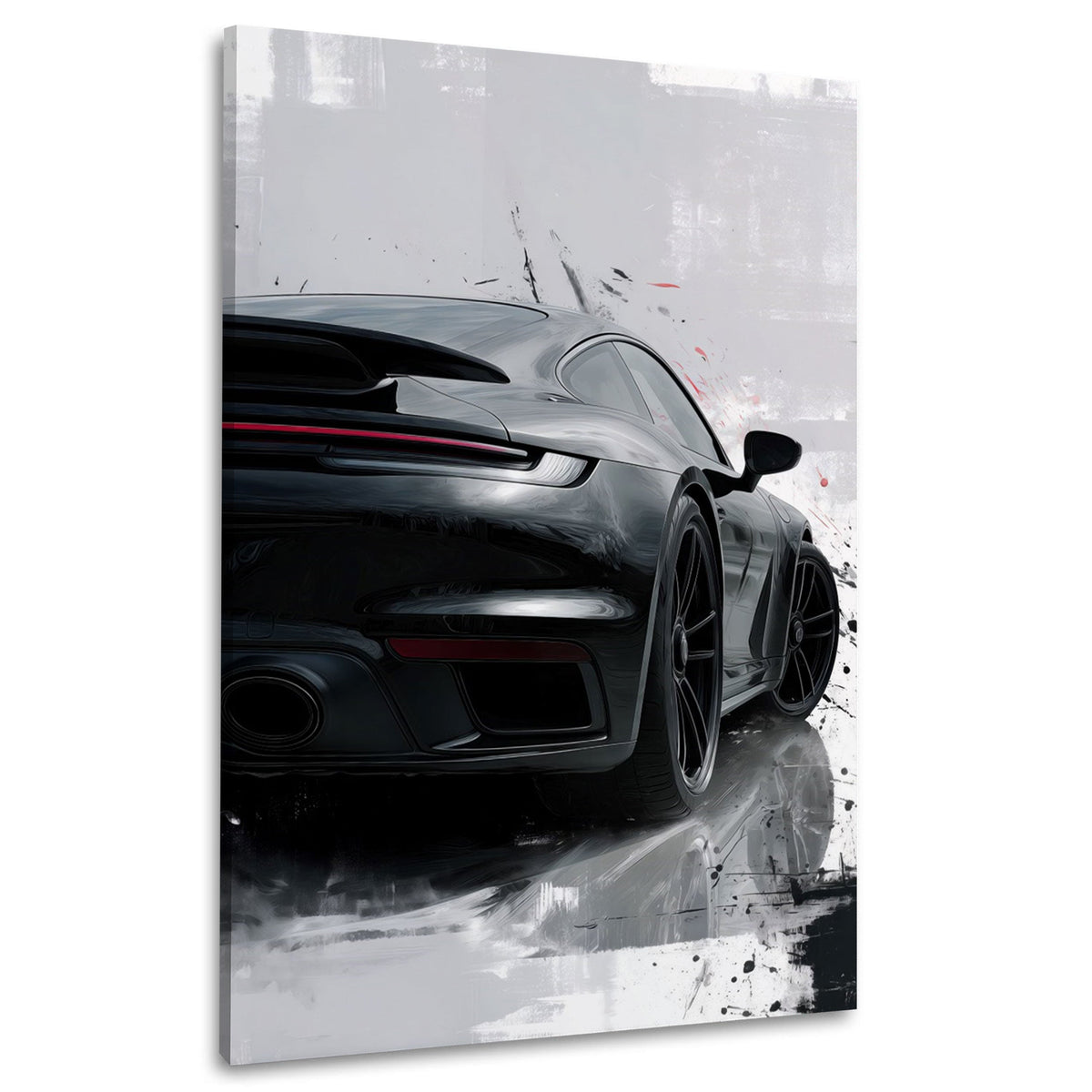 Retro di Porsche nera con tracce di colore astratte quadro