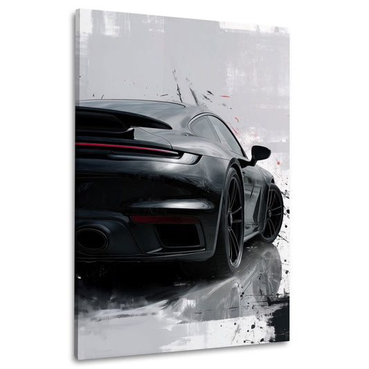 Retro di Porsche nera con tracce di colore astratte quadro