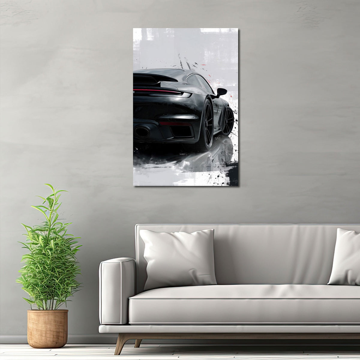 Retro di Porsche nera con tracce di colore astratte quadro