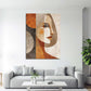 Ritratto astratto donna forme geometriche colori caldi quadro