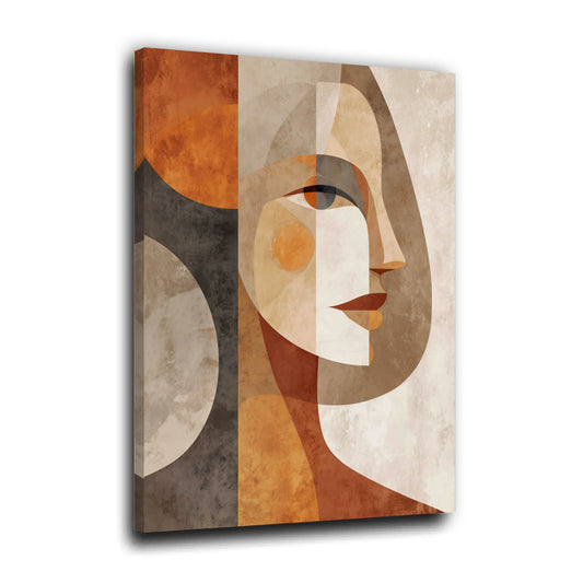 Ritratto astratto donna forme geometriche colori caldi quadro