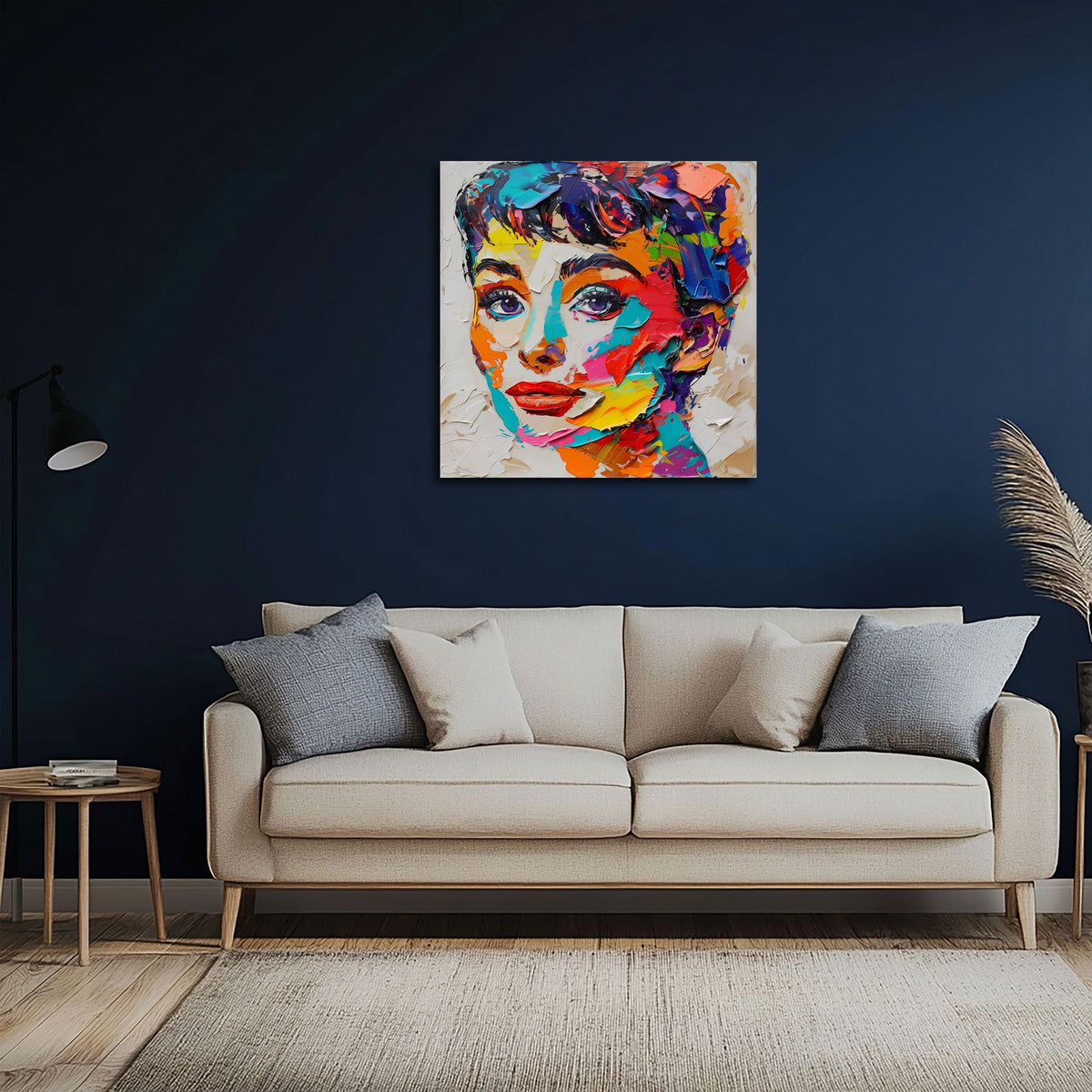 Ritratto di Audrey pop art quadro in soggiorno
