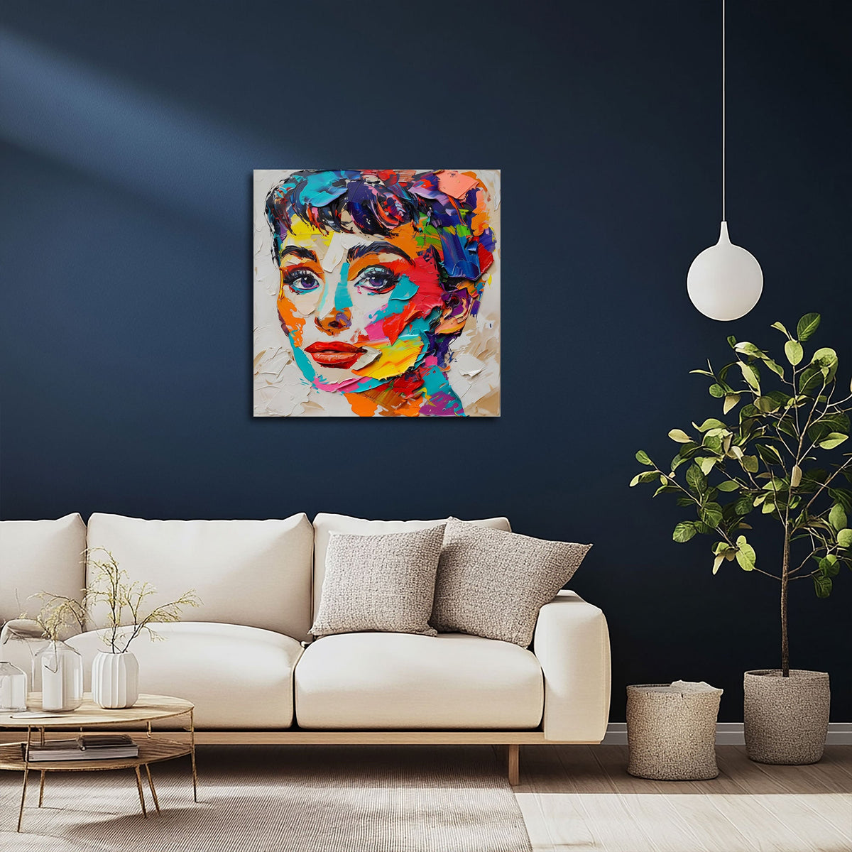 Ritratto di Audrey pop art quadro ambientato