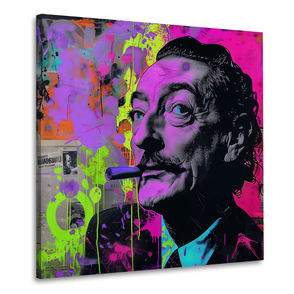Ritratto di Dalí con baffi in viola neon stile Pop Art quadro