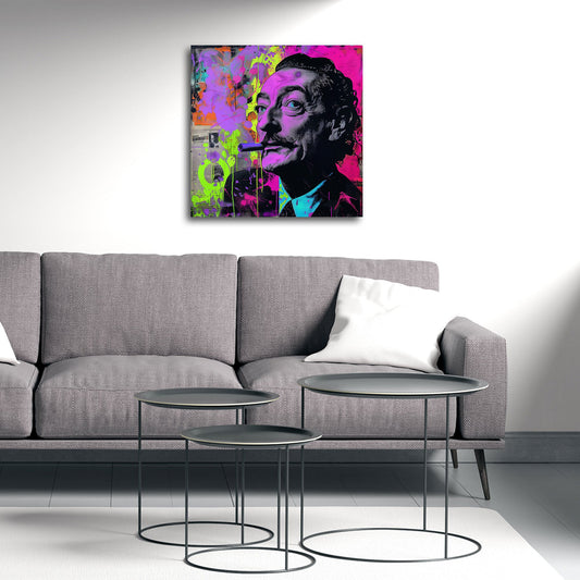 Ritratto di Dalí con baffi in viola neon stile Pop Art quadro